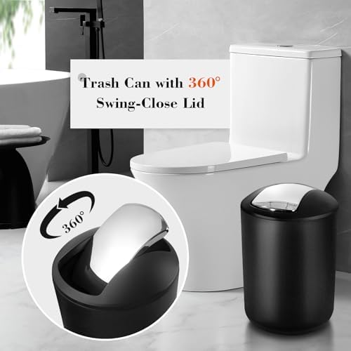 Bathroom Set, 20Pcs Bathroom Shower Curtain Sets with Hooks, Black Bathroom Accessories Set with Trash Can, Bathroom Accessories Sets Complete with Shower Curtain Set, Bathroom Accessory Set