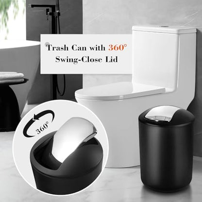 Black Bathroom Accessories Set, 22Pcs Bathroom Sets with Shower Curtain and Rugs, Bathroom Accessories Sets Complete with Trash Can, Non-Slip Bathroom Rugs Super Absorbent
