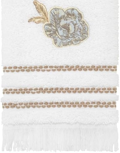 Nicole Miller – Bathroom Towel Set, Ringspun Cotton Terry Bath Towel, Hand Towel & Fingertip Towel, Floral & Embroidered Design, Set of 3 (Camille)