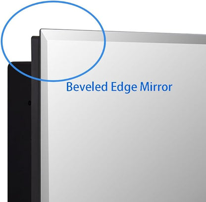 DYLLOR Black Plastic Medicine Mirror Cabinet for Bathroom with 16 x 26 inch Beveled Edge Mirror, Recessed and Surface Mount