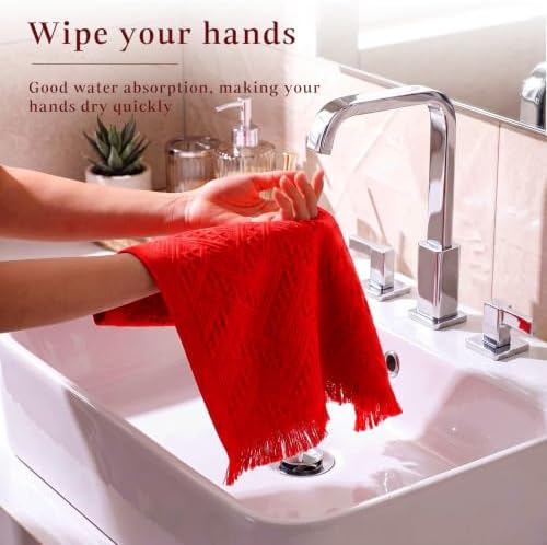 HunnmingRe 4 Pack Boho Hand Towel for Kitchen, Red