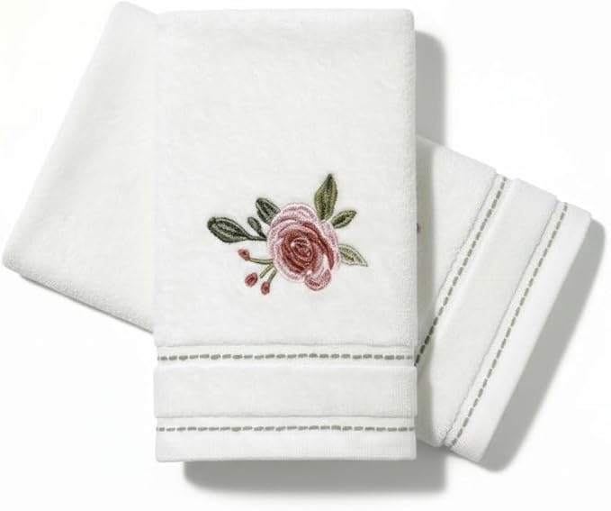 Avanti Linens – Fingertip Towel Set, 100% Cotton Velour Bathroom Towels with Embroidered Floral & Absorbent Terry Reverse, Home Decor, Set of 2 (Spring Garden Collection)