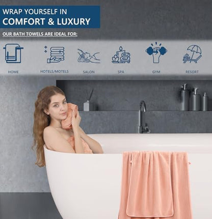 18 Piece Bath Towels Set,Super Soft Family Bathroom Towel Set with Hanging Loops-6 Bath Towels,6 Hand Towels,6 Washcloths,Highly Absorbent Quick Dry Shower Towel for Bathroom,Hotel,Spa-Blush Towel Set