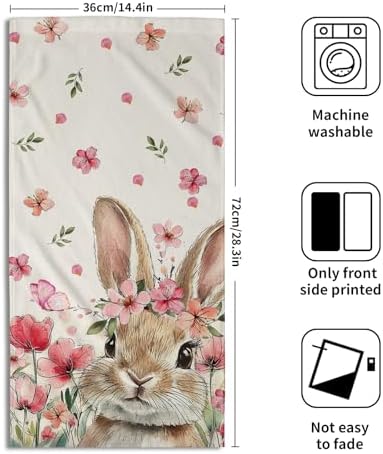 Pink Floral Bunny Hand Towels, 14x28 Inch Spring Flowers Cute Rabbit Easter Day Decor Absorbent Soft Dish Washing Cloth Face Tea Towels for Kitchen Bathroom Holiday Decoration