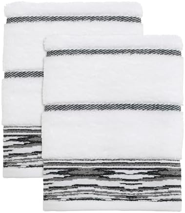 Nicole Miller - Hand Towels, Soft & Absorbent Cotton, Dorm Room Essentials, Set of 2 (Sydney Collection, White/Black)