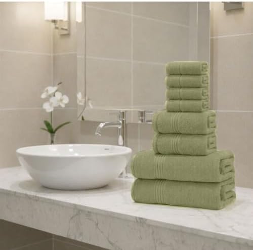 8 Piece Bath Towels for Bathroom - 100% Cotton, Soft Absorbent Bathroom Towels Set - 2 Extra Large Bath Towels, 2 Hand Towels & 4 Washcloths - Hotel Spa Thick Plush Towel, Sage Green