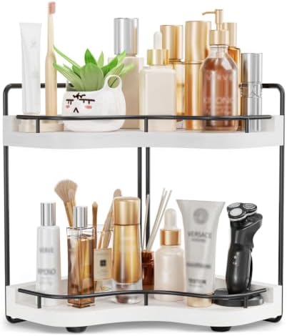 2-Tier Corner Bathroom Counter Organizer, Larger Size, White