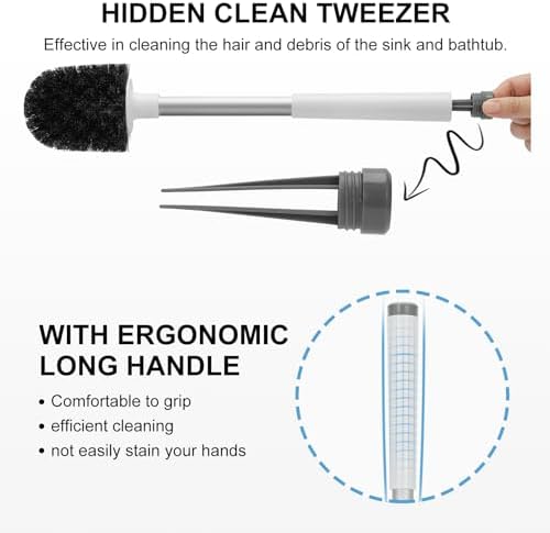 SetSail Toilet Brush and Holder 2 Pack, Self Closing Lid Toilet Bowl Brushes Holder and Extra Long Handle Ventilated Toilet Brush Set for Bathroom Cleaning, Nylon Bristles, White & Grey