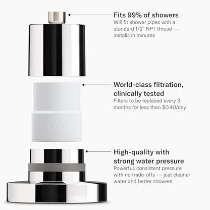 Jolie Filtered Showerhead, High Pressure Shower Filter, Brushed Steel