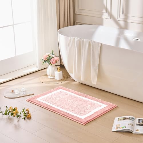 CozeCube Blossom Pink Bath Mat 32"x20" Non Slip Washable Rug