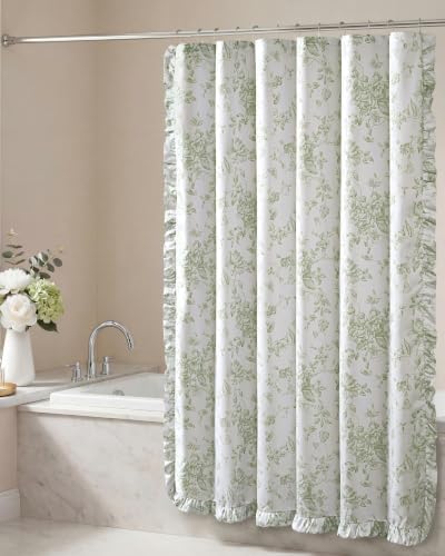 Madison Park Adele Floral Ruffle Shower Curtain Set, Sage Green, 72x84