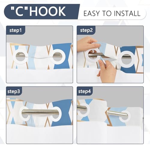 No Hook Geometric Shower Curtain with Snap in Liner, 71 x 74 Inch