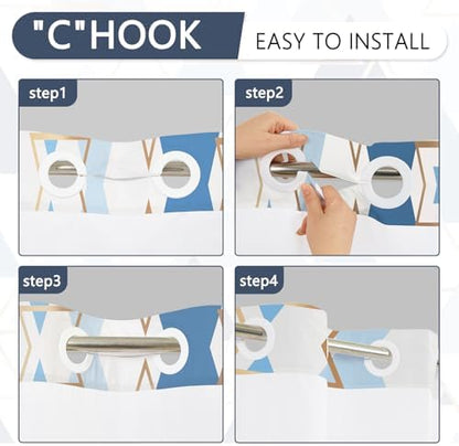 No Hook Geometric Shower Curtain with Snap in Liner, 71 x 74 Inch