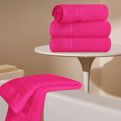 BOUTIQUO Ultra Soft 6-Piece Hand Towel Set 16x28-100% Ringspun Cotton - Durable & Highly Absorbent Hand Towels - Ideal for use in Bathroom, Kitchen, Gym, Spa & General Cleaning - Hot Pink