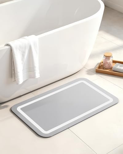 Stone Bath Mat for Bathroom, Soft Diatomaceous Earth Bath Mats, Small Bath Mat Non Slip, Super Absorbent Bath Room Mat Decor, Gray Bathroom Rugs, Quick Dry Bath Room Floor Mat, 15.74" x 23.62", Grey