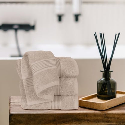 Belizzi Home Ultra Soft Cotton 6 -Piece Hand Towel Set 16x24, Ideal for use in Bathroom, Kitchen, Gym, Spa - Compact, Eco-Friendly, Lightweight - Multi Purpose Hand Towels - Tan
