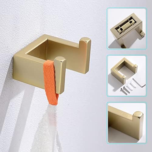 Gold Towel Bar Set 4 Pieces Bathroom Hardware Set Wall Mounted Stainless Steel,Towel Bar+Towel Holder+Towel Hook+Toilet Paper Holder,23.6 inch