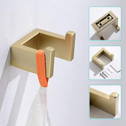 Gold Towel Bar Set 4 Pieces Bathroom Hardware Set Wall Mounted Stainless Steel,Towel Bar+Towel Holder+Towel Hook+Toilet Paper Holder,23.6 inch