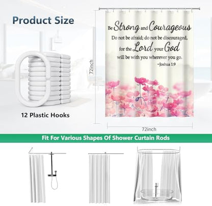 Joshua 1:9 Be Strong and Courageous Shower Curtain with Hooks 72 x 72 Inch