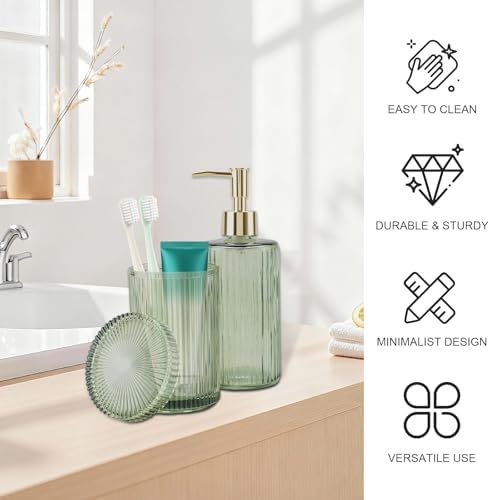 Green Glass Bathroom Accessories Set,Soap Dispenser,Toothbrush Holder,Tray