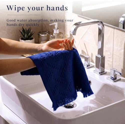 HunnmingRe 4 Pack Boho Hand Towel for Kitchen, Navy Blue