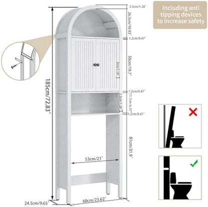 Arched Over The Toilet Storage Cabinet with Fluted Doors, Bathroom Shelf