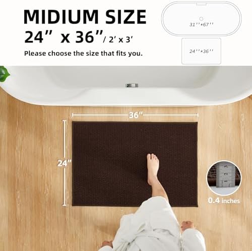 TYUU Bathroom Rugs Non Slip Washable, Super Absorbent Thin Bath Mat Quick Dry Low Pile Bathroom Rug, Brown 24"x36"
