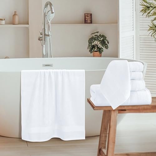 Belizzi Home 8 Piece Towel Set 100% Ring Spun Cotton, 2 Bath Towels 27x54, 2 Hand Towels 16x28 and 4 Washcloths 13x13 - Ultra Soft Highly Absorbent Machine Washable Hotel Spa Quality - White
