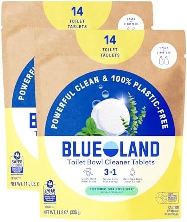 BLUELAND 100% Plastic Free Toilet Bowl Cleaner Tablets 28 Count, Eucalyptus