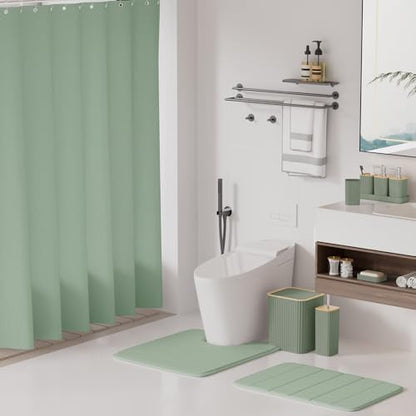 XLHOMO Bathroom Accessories Set - 25PC Sage Green Bathroom Set, Bathroom Set with Shower Curtain and Rugs, Green Shower Curtain Set, Toilet Brush, Bathroom Trash Can