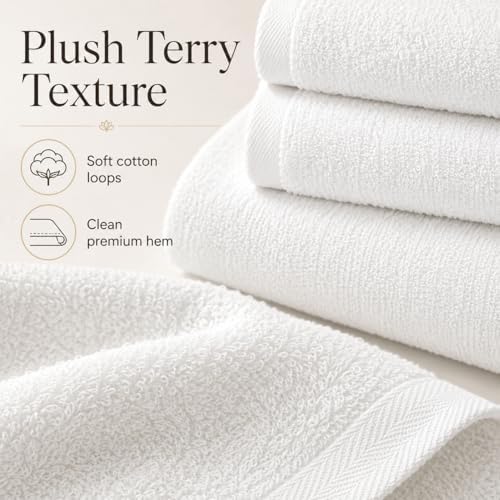 BIOLINEN White Towel Set 8 Piece Bathroom Set, 2 Bath Towels 2 Hand Towels 4 Washcloths, 100% Cotton Soft Absorbent Towel Sets for Bathroom Gym Spa