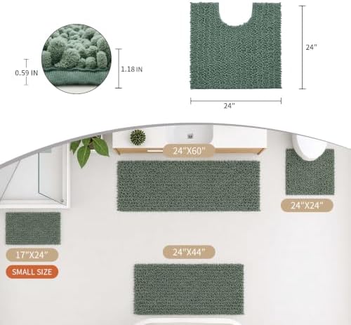 Disolla Toilet Rug 24x24 Inch - Sage Green U-Shaped Bathroom Floor Mat, Soft Shaggy Plush Absorbent Chenille Contour Rug, Non-Slip Washable Pedestal Base Rug