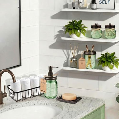 SheeChung Mason Jar Bathroom Accessories Set, 6Pcs Green Glass Bathroom Set