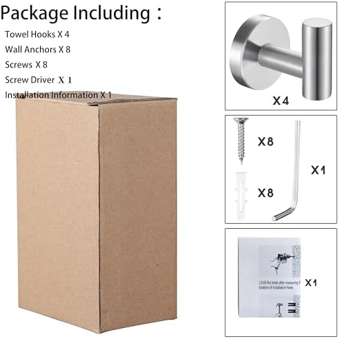 Bath Towel Hooks Robe Hook Holder Wall Mount Heavy Duty Wall Hooks SUS 304 Stainless Steel Coat Hook Closet Door for Bathroom Bedroom Hotel Kitchen Garage Pool 4 Pack (Brushed Nickel)