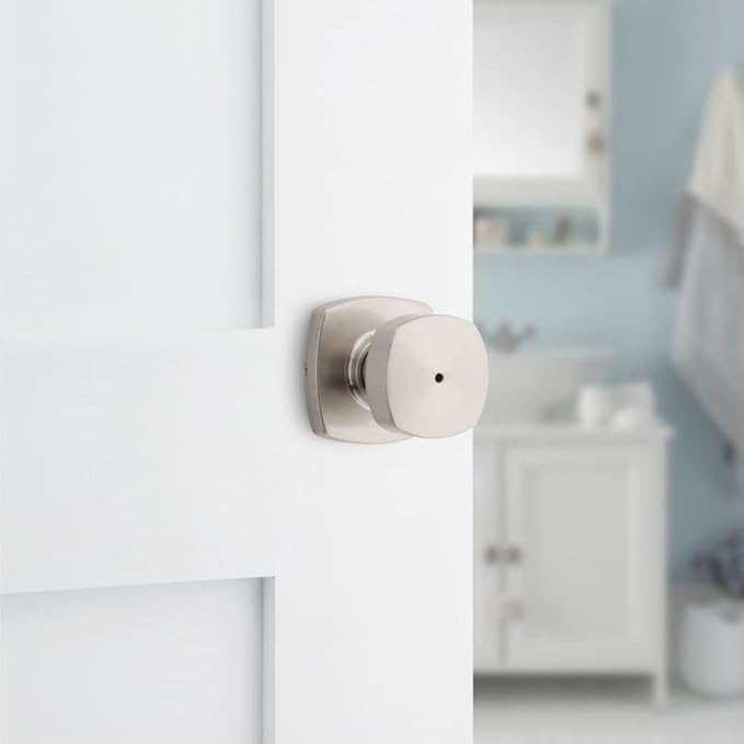 Kwikset Arroyo Knob Interior Privacy Door Knob with Lock, Door Handle For Bathroom and Bedroom, Satin Nickel Keyless Turn Lock Doorknob, with Microban Protection