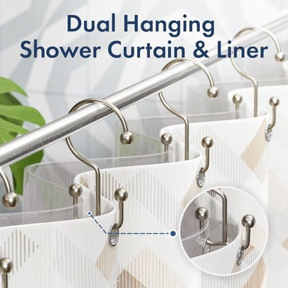 Bathway Shower Curtain Hooks Matte Nickel Shower Curtain Rings, 12 Pcs Double Hook Shower Curtain Hooks Rings Shower Curtain Hangers Rust Proof, Metal Shower Hooks for Bathroom Shower Curtain Rod