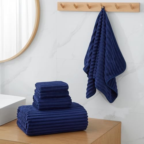 6 PC Bath Towel Set, 40"x80" Oversized Bath Sheets, Navy Blue
