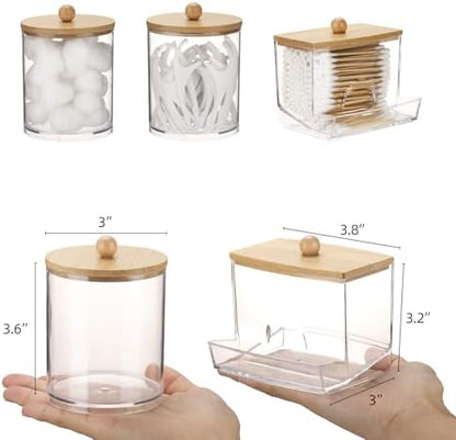 Tbestmax Qtips Dispenser Bathroom Container, 10/12 oz Cotton Ball Holder, Apothecary Jar Organizer for Storage Cotton Swab, Floss Picks (Bamboo Lids)