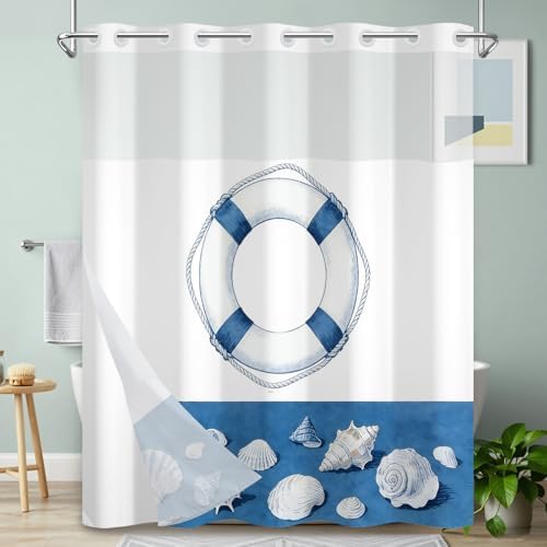 No Hook Shower Curtain with Snap in Liner 71x74 Inch