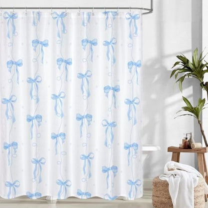 Blue Bow Shower Curtain for Bathroom Decor, Teen Girls Theme, 72x72In
