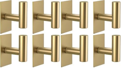 VAEHOLD Wall Towel Hooks, Heavy Duty Sticky Holder Waterproof Towel Hooks for Hanging Coat, Clothes, Closet Hook Wall Mount for Kitchen (Gold, 8 Pack)