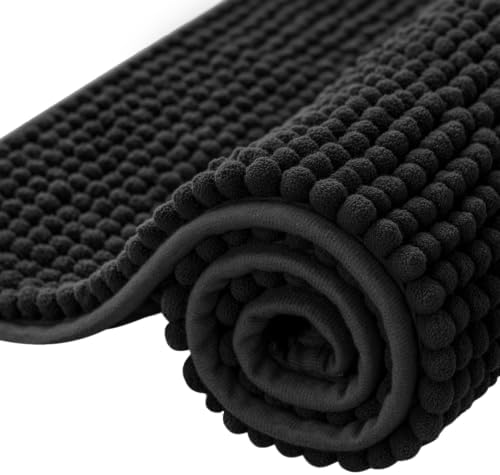 SUBRTEX Bathroom Rugs, 24" x 44" Chenille Bath Rug Soft Short Plush Bath Mat Soft Shower Mat Water Absorbent Shower Mat Quick Dry Machine Washable, Black