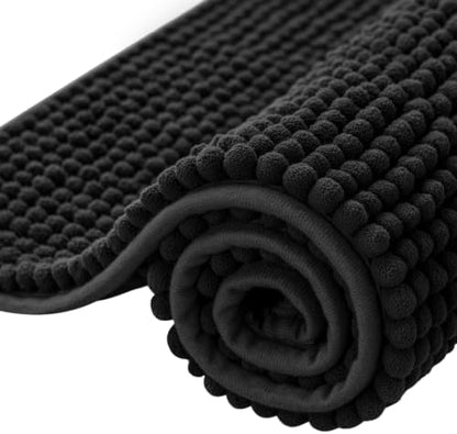 SUBRTEX Bathroom Rugs, 24" x 44" Chenille Bath Rug Soft Short Plush Bath Mat Soft Shower Mat Water Absorbent Shower Mat Quick Dry Machine Washable, Black