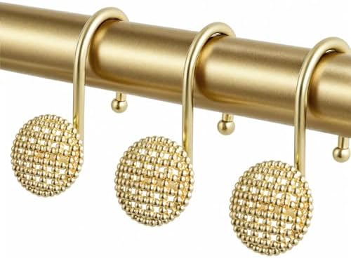 Pearlbee Gold Shower Curtain Hooks, 12Pcs Rustproof Heavy Duty Zinc Alloy