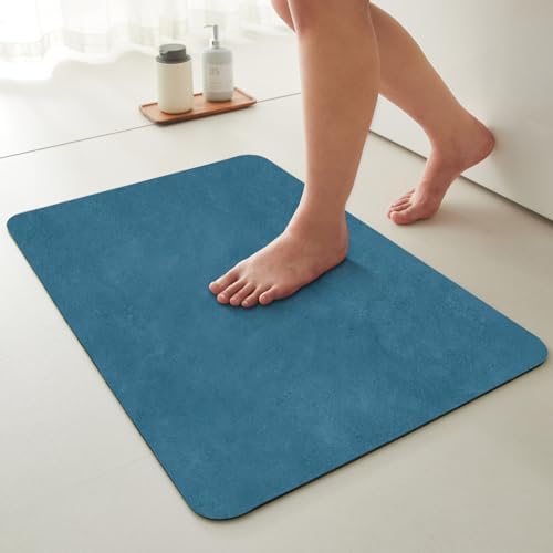 TYUU Thin Bath Mat, Bathroom Rugs Non Slip Washable, 20x48 Denim Blue