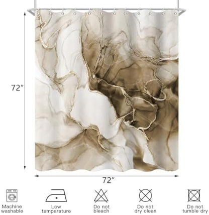 Brown Marble Shower Curtain Modern Abstract Luxury Gold Ink Texture Gray Ombre Watercolor Bathroom Curtain Set with Hooks Soft and Lightweight Waterproof Fabric Machine Washable 36" Wx72 L