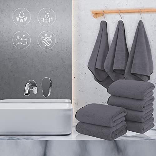 TENSTARS Silk Hemming Hand Towels for Bathroom - Quick Drying - Ultra Soft Microfiber Absorbent Towel for Bath Fitness, Gym, Shower, Hotel, and Spa - 16x28 Inch | Set of 6, Dark Grey