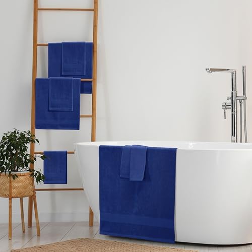 Belizzi Home 8 Piece Towel Set 100% Ring Spun Cotton, 2 Bath Towels 27x54, 2 Hand Towels 16x28 and 4 Washcloths 13x13 - Ultra Soft Highly Absorbent Machine Washable Hotel Spa Quality - Navy Blue