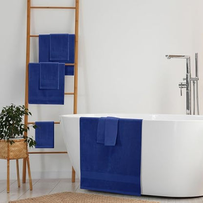 Belizzi Home 8 Piece Towel Set 100% Ring Spun Cotton, 2 Bath Towels 27x54, 2 Hand Towels 16x28 and 4 Washcloths 13x13 - Ultra Soft Highly Absorbent Machine Washable Hotel Spa Quality - Navy Blue