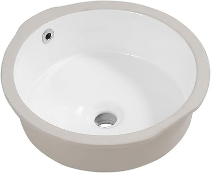 16"x16" Round Shape Undermount Bathroom Vessel Sink, Ceramic White Vanity Top Sink with Overflow